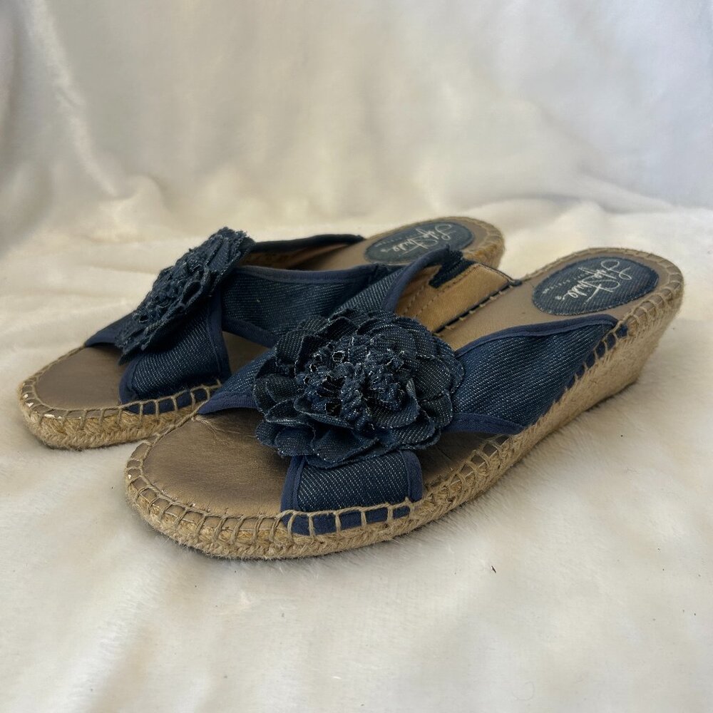 Life Stride Espadrille Wedge Sandals Womens 8.5 Blue Floral Cottagecore Prairie